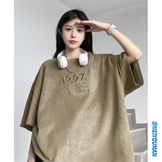 复古美式质感时尚T恤宽松圆领小众设计感休闲上衣HY322TP35控58，男装T恤，电商A102B