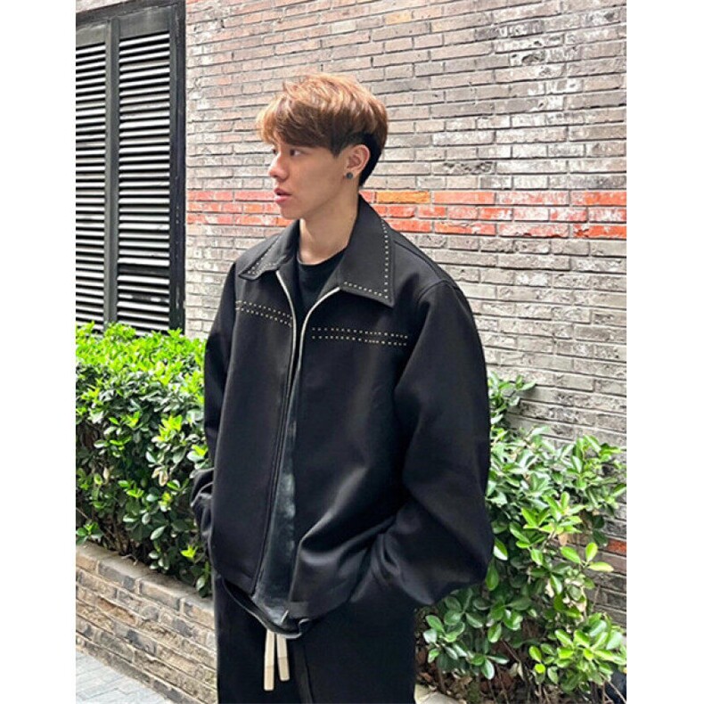 春秋季新款黑色时尚美式复古刺绣宽松休闲翻领夹克外套J777,男装夹克,星座1116A（原606A-3）