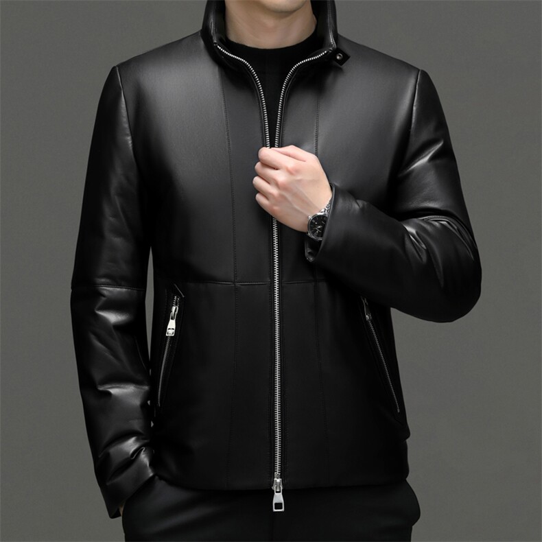 239007海宁羽绒服男绵羊皮夹克立领加厚外套机车皮衣P1050,男装皮衣,电商B360
