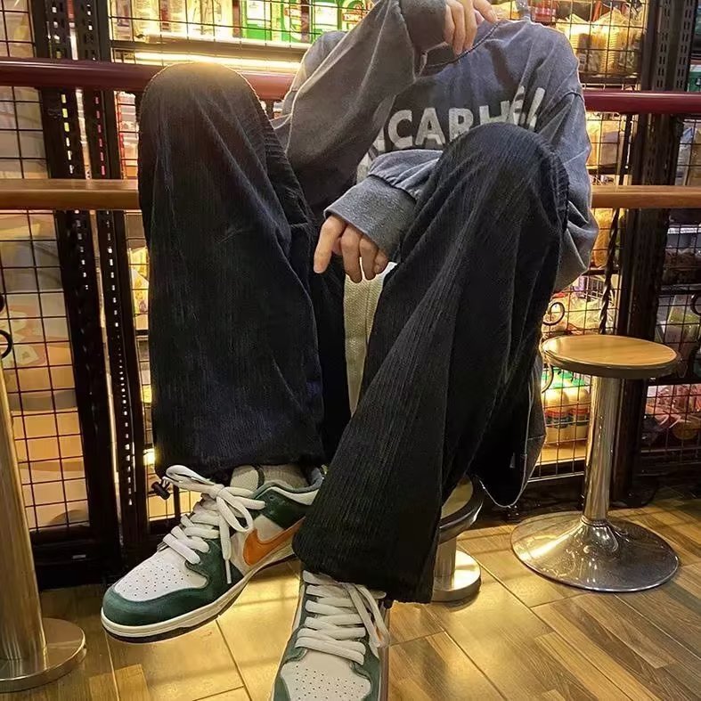 灯芯绒休闲裤男潮牌ins高街潮流宽松设计感直筒阔腿长裤K3150-P33,男装休闲裤,星座412