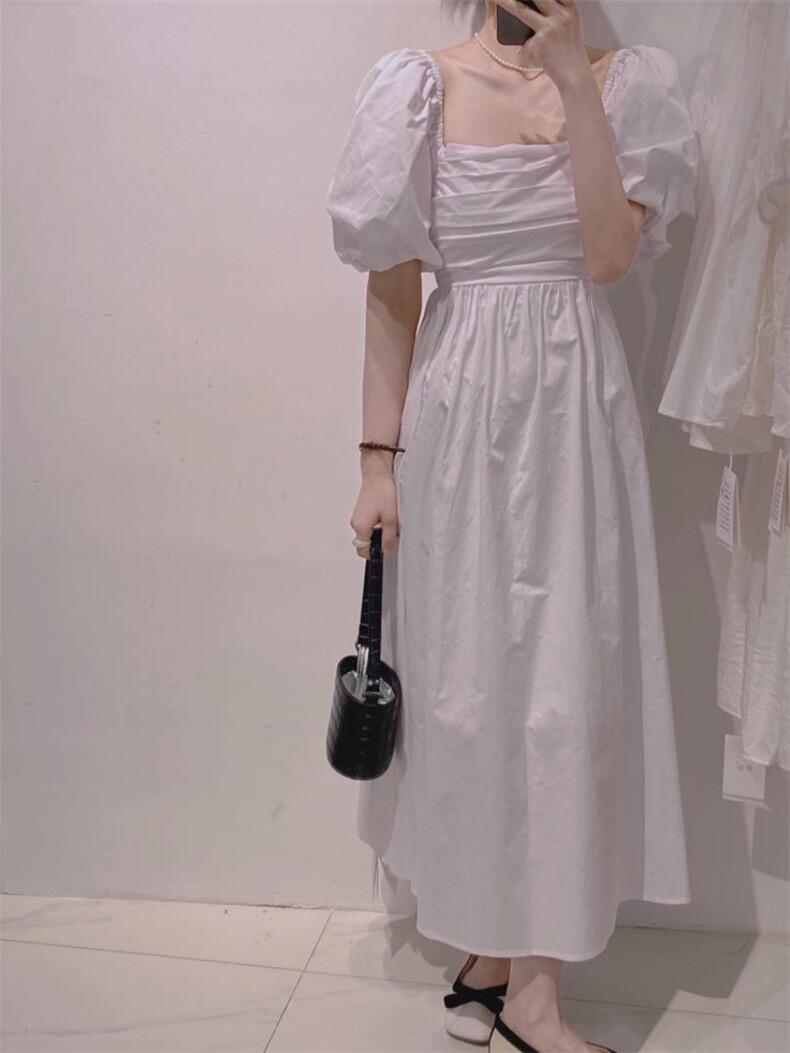 方领白色长裙，其它，驿谷