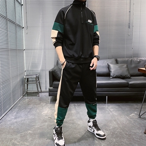春新款个性彩条撞色休闲套装男士时尚帅气套装二件套CYTZ69图片