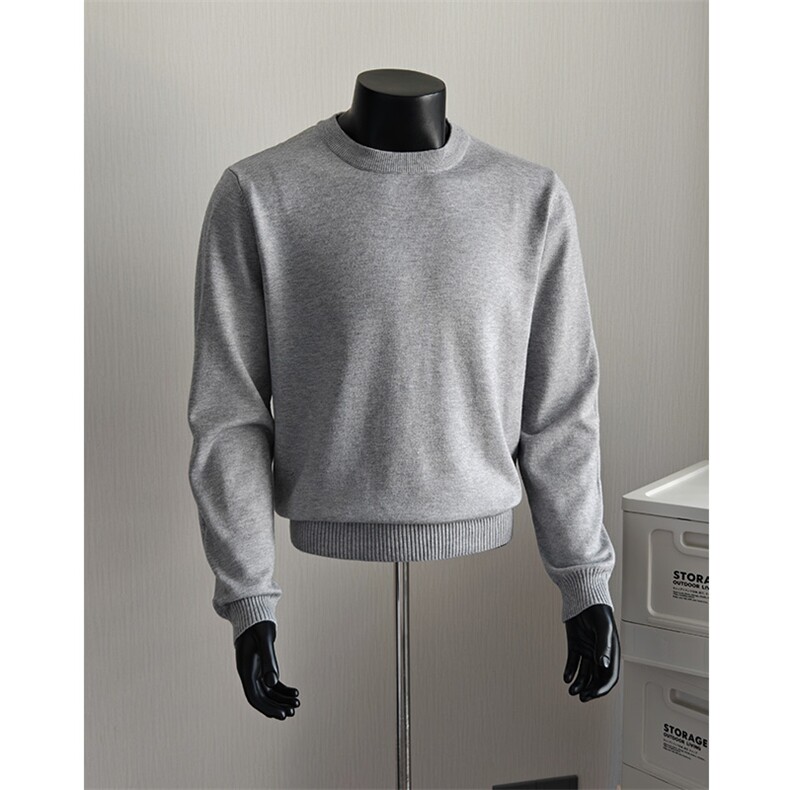 盗图假模老钱风圆领针织衫男纯色内搭毛衣830/P35特控69卷后图片