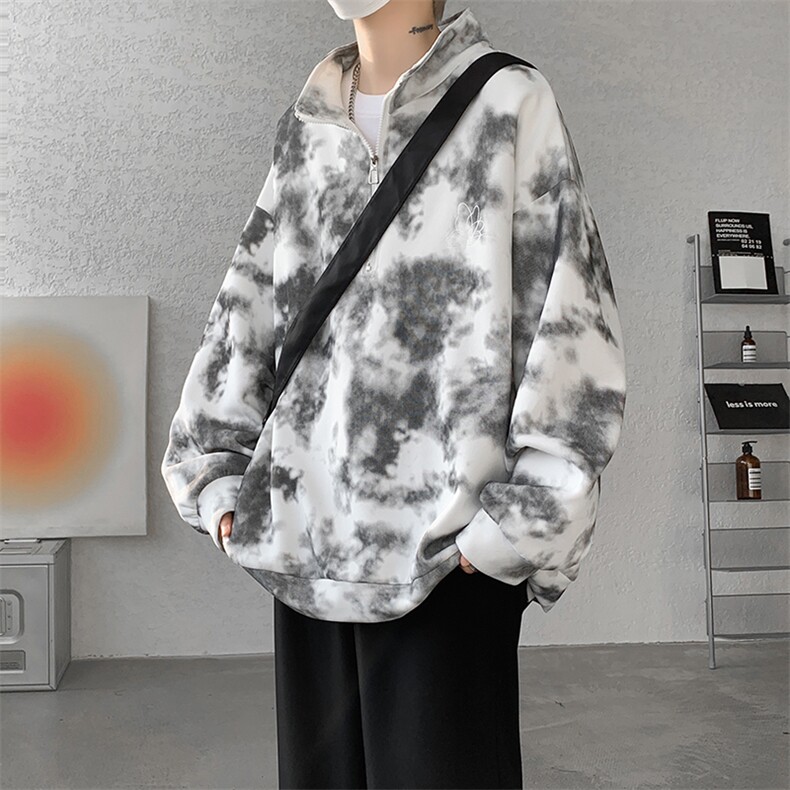 现货WY10083-特P45控88新款面料扎染高品质宽松立领卫衣,男装卫衣,电商A059
