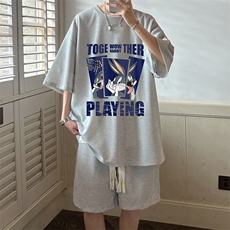 华夫格套装运动短袖t恤套装休闲两件套一套HZ84234-P44，男装T恤，电商A040