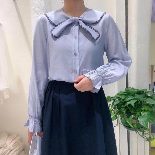 韩版蝴蝶结领衬衣，女装，麦筱萌