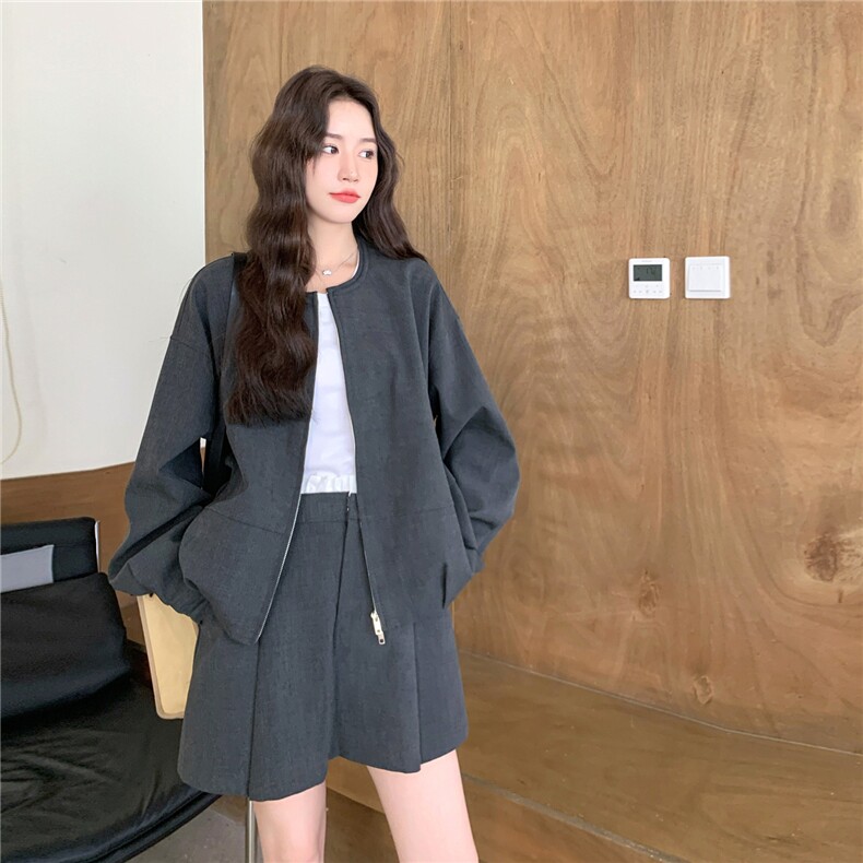 灰色法式时髦复古休闲风套装裙女秋季2025新款外套半身短裙两件套,女装套装/套裙,2B237
