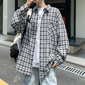 衬衫男秋季新款港风宽松磨毛格子长袖衬衣CS510-P38图片