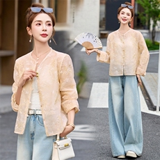 新中式重工钉珠刺绣外套女2025春夏新款休闲欧根纱薄款防晒衣开衫，女装短外套，沁沁公主