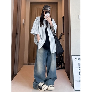 特批P27无差价夏季复古竖条纹撞色翻领大码短袖衬衫男外套CD5476图片