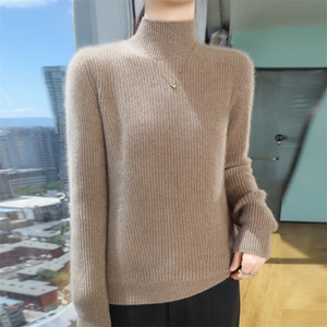 无缝一体针织衫女2025秋冬新款坑条半高领长袖针织打底内搭毛衣潮图片
