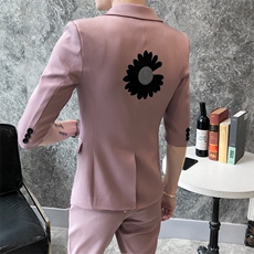 印花短袖西装无头风中袖西服西裤套装A328-2056，男装西服套装，星座406