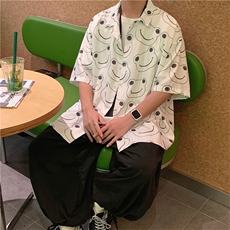 ins趣味五分袖衬衫男港风潮牌宽松嘻哈青蛙印花上衣衬衣W984-P30，男装夹克，星座512-2