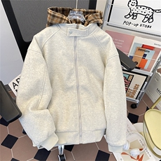 加绒加厚冬款男连帽棉衣毛呢条纹格子夹棉棉袄卫衣外套MA6P95，男装棉衣，星座1013-1