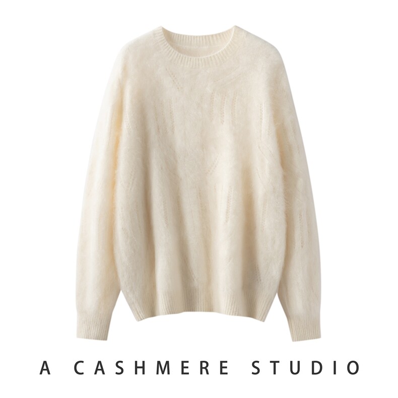 2025年秋季时尚百搭通勤简约休闲镂空圆领加厚，女装羊绒衫，戎叶云台