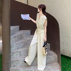 高级感时尚气质马甲套装女2025夏季新款通勤休闲高腰阔腿裤两件套，女装套装/套裙，2C203