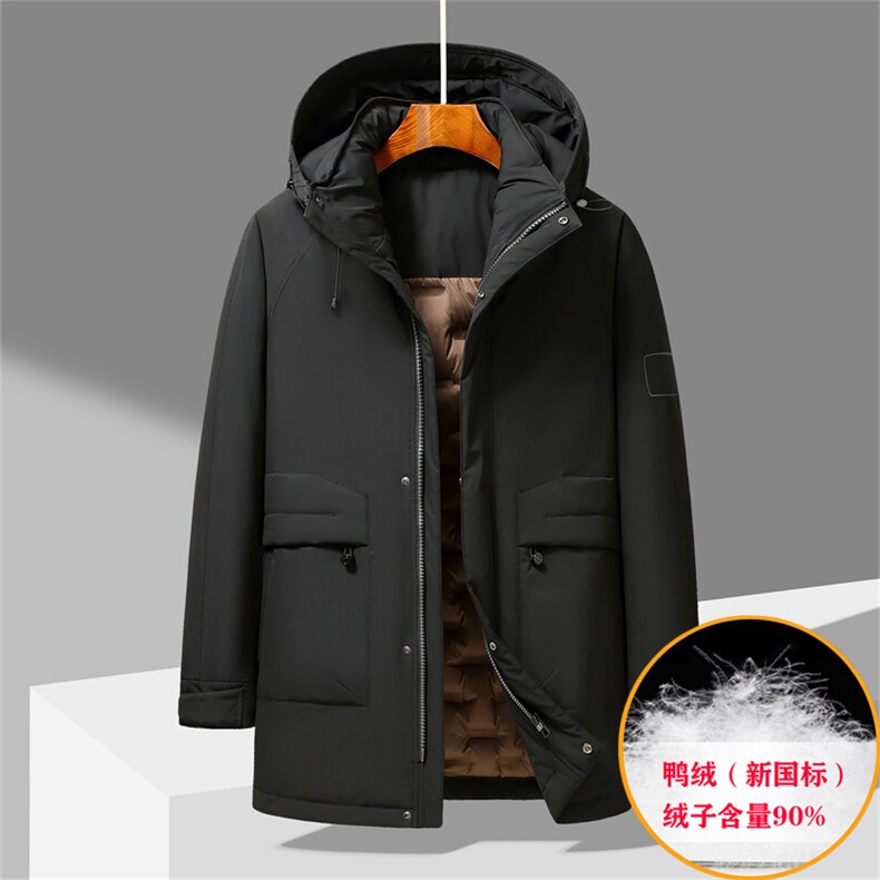 冬季男装中年90%鸭绒羽绒服外套可脱卸帽中长款中老年羽绒服大衣,男装羽绒服,钱塘723