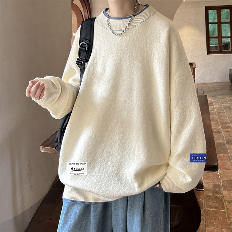 控78假两件毛衣男大码加绒针织衫男毛线衣M80062-P55加绒P70,男装针织衫/毛衣,电商A040