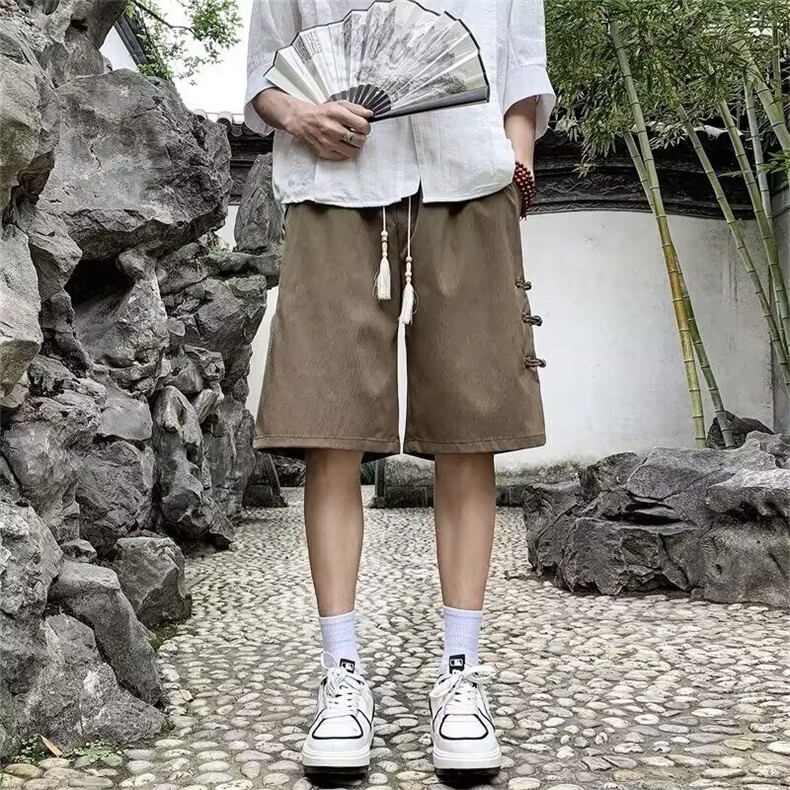 新中式盘扣棉麻短裤男夏季薄款宽松休闲裤子潮牌风亚麻5五分裤，男装牛仔裤，星座1210-1