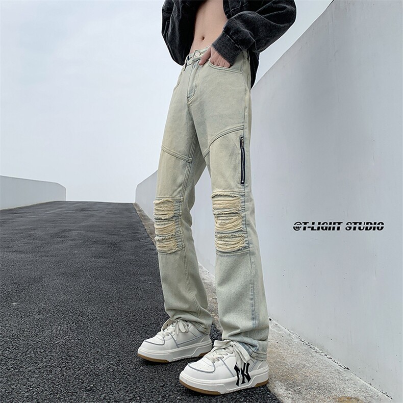 B221美式ins高街暗黑小众拉链破洞牛仔裤LK23052-P65控88,男装牛仔裤,电商B221