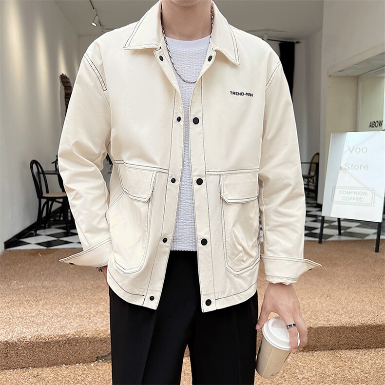 社会小伙轻奢秋季新款翻领工装休闲夹克印花外套男 JK128-P110图片