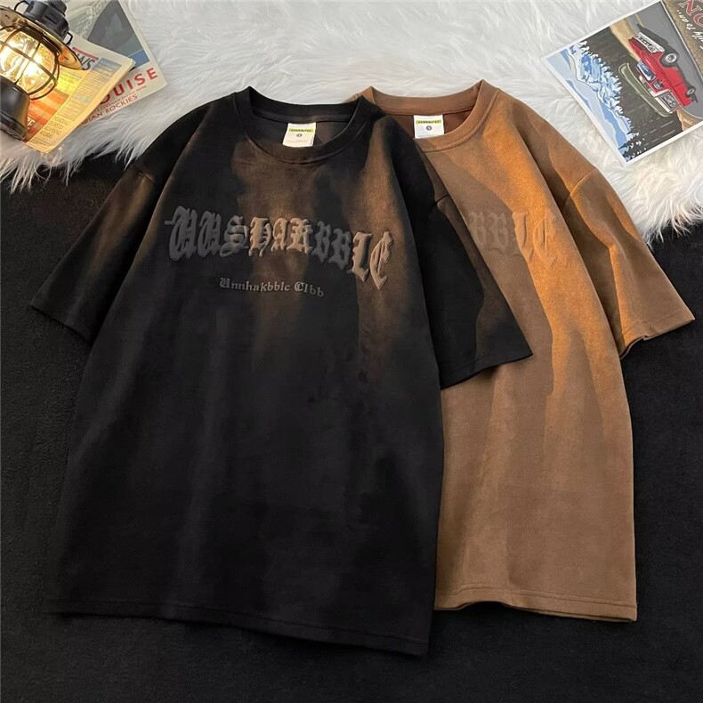 2023春夏季新款男休闲圆领麂皮绒发泡印花短袖T恤T3022P30,男装T恤,星座1116-2
