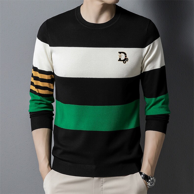 男士2023年春季新款长袖圆领休闲打底薄款针织衫商务修身，男装针织衫/毛衣，电商B360