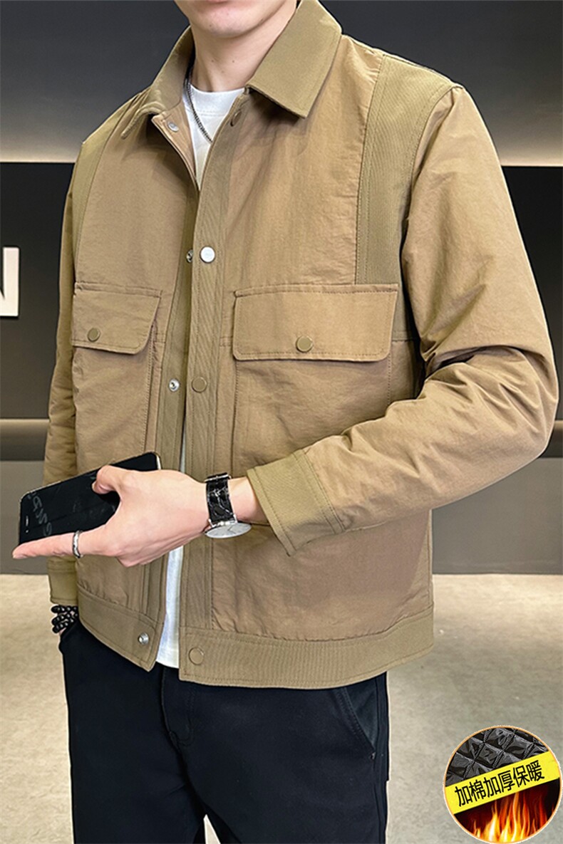 加棉加厚夹克外套男秋冬季2024新款拼接潮牌A313-89601-P145,男装夹克,电商A313