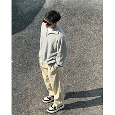 抖音得物保暖立领拉链针织外套秋冬宽松慵懒风纯色毛衣上衣AM02，男装针织衫/毛衣，电商A443