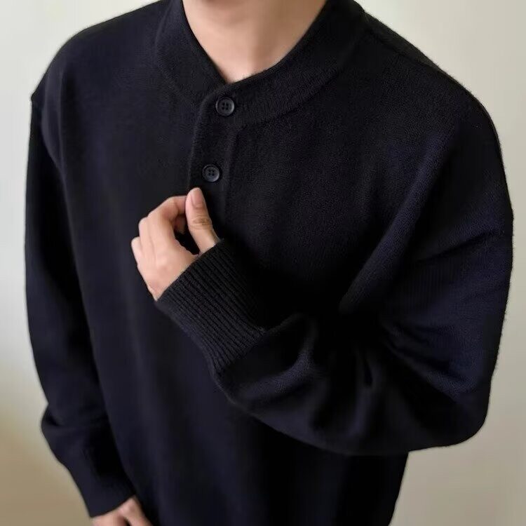 B173-P63灰色亨利领美式高街毛衣男款秋冬新款高级感慵懒风,男装针织衫/毛衣,电商B323A