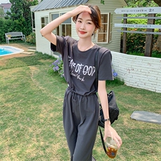 新款现货主推高级灰字母印花针织套装9850-P125-K178，女装套装/套裙，2C129