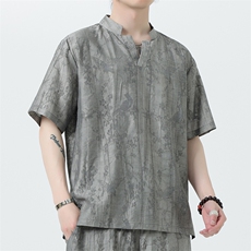 2025夏新款风男装新中式盘扣天丝提花短袖T恤C99-P65，男装T恤，电商B277(原6028)