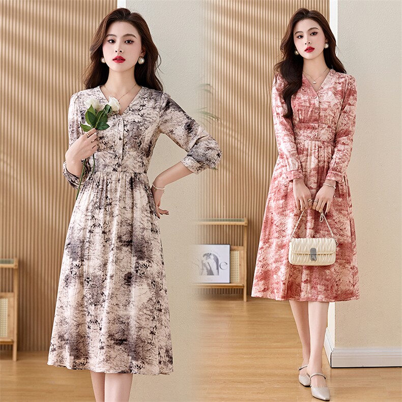 罗得堡2024年春季时尚气质新款雪纺连衣裙7117-1，女装连衣裙，罗得堡