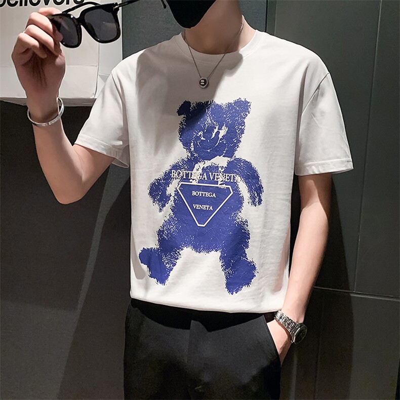 夏季新款男短袖青年百搭体恤宽松潮流圆领小熊印花T恤半袖上衣,男装T恤,电商A327