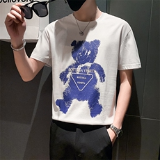夏季新款男短袖青年百搭体恤宽松潮流圆领小熊印花T恤半袖上衣，男装T恤，电商A327