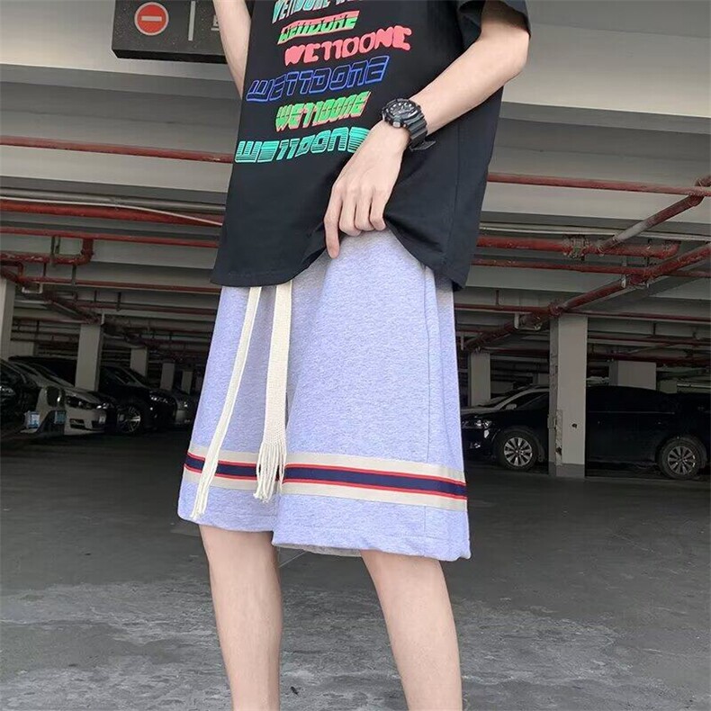 夏季百搭休闲时尚条纹直筒五分裤男士日系风宽松简约痞帅运动短裤,男装休闲裤,星座506