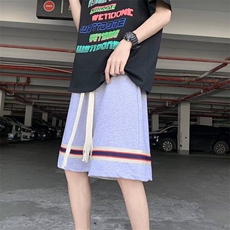 夏季百搭休闲时尚条纹直筒五分裤男士日系风宽松简约痞帅运动短裤，男装休闲裤，星座506