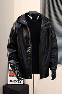 1鳄鱼纹连帽冲锋衣大码M-5XL面层：PU皮夹克男JK8744P90控128图片