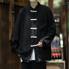 新中式男装风立领提花长袖衬衫外套中山汉服唐装S4522-p43，男装衬衫，星座1008