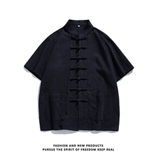 现货主推棉麻衬衫唐装一字扣短袖T中风半袖男上衣CS08-P55，男装衬衫，星座217-5