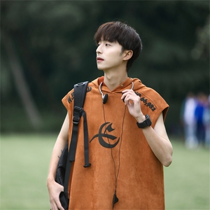麂皮绒连帽背心坎肩男T恤美式港风JLB2331-P40控58图片