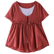 舒适百搭纯色韩版短袖宽松简约中长款假两件套2025年夏季，女装T恤，风姿绰