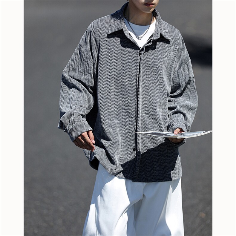 8XL-M人字纹小香风衬衫男生春秋衬衣宽松慵懒垂感外套CS29008P45,男装衬衫,电商B312