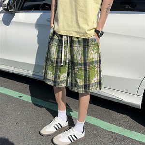 2025夏装新款美式扎染格子短裤五分裤男潮流 K9902/特P25 车景9图片