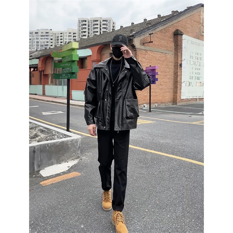 黑色pu皮衣外套男秋冬高级感痞帅cleanfit美式机车飞行员夹克春季,男装夹克,星座1412-2