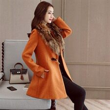 新款毛呢外套纯色优雅2022秋冬百搭潮流大衣时尚简约气质配毛领，女装毛呢外套，时尚俏佳人