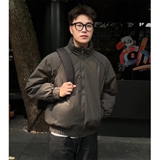 网图新款抗寒双拉链头立领加棉大码工装夹克棉衣男M24986-特P75，男装夹克，电商A001-1