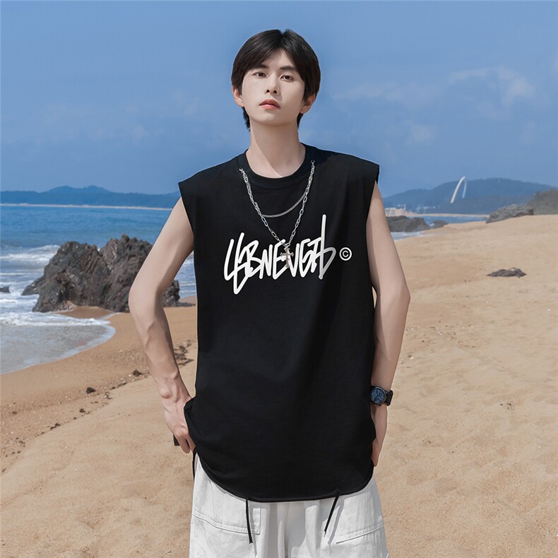 港风24夏款时尚字母印花领口链条背心DT65803P35控48，男装背心/马甲，电商A268A