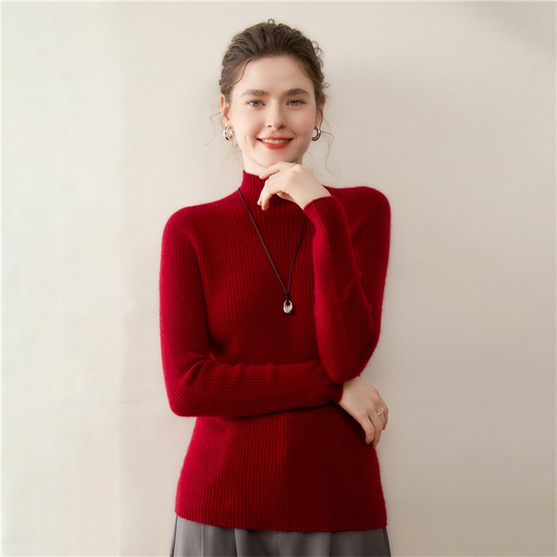 小清新简约风抽条半拉链半高领山羊绒衫针织衫女修身百搭毛衣,针织衫/毛衣,溪贝羊绒