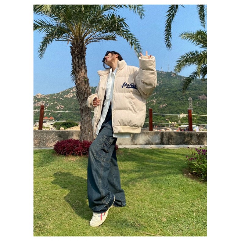 加绒加厚冬男女立领灯芯绒棉衣字母刺绣保暖面包服外套MY8055P65,男装棉衣,星座1013-1